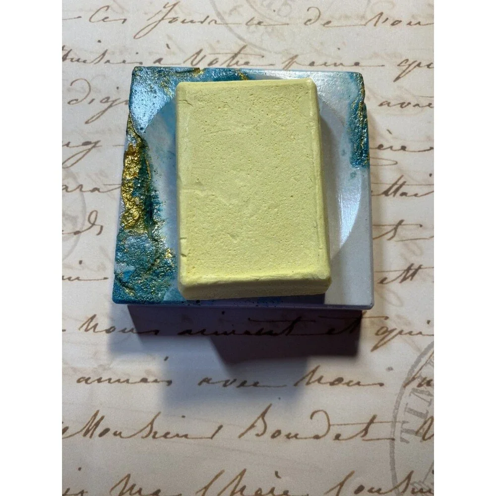 Handmade Soap Dish Cement Soap Holder Square Bathroom Kitchen Teal With Gold